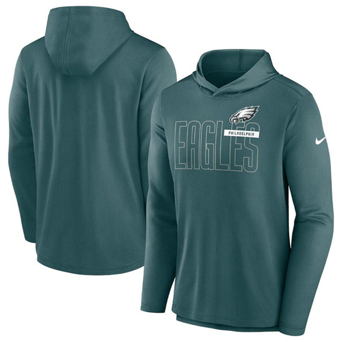 Men's Philadelphia Eagles Green Lightweight Performance Hooded Long Sleeve T-Shirt Men's Philadelphia Eagles Green Lightweight Performance Hooded Long Sleeve T-Shirt