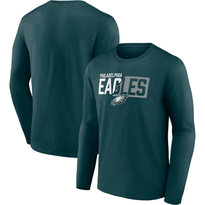 Men's Philadelphia Eagles Green One Two Long Sleeve T-Shirt Men's Philadelphia Eagles Green One Two Long Sleeve T-Shirt
