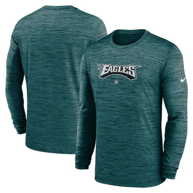 Men's Philadelphia Eagles Green Sideline Team Velocity Performance Long Sleeve T-Shirt Men's Philadelphia Eagles Green Sideline Team Velocity Performance Long Sleeve T-Shirt