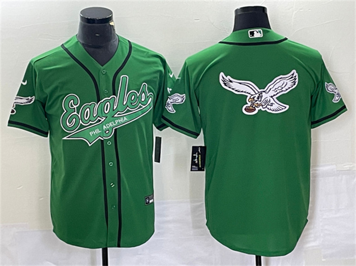 Men's Philadelphia Eagles Green Team Big Logo Cool Base Stitched Baseball Jersey Men's Philadelphia Eagles Green Team Big Logo Cool Base Stitched Baseball Jersey