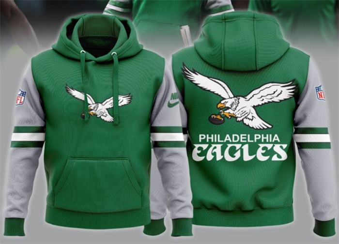 Men's Philadelphia Eagles Green Team Big Logo Sideline Alternate Club Pullover Hoodie Men's Philadelphia Eagles Green Team Big Logo Sideline Alternate Club Pullover Hoodie