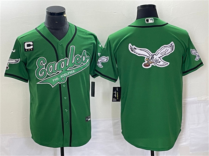 Men's Philadelphia Eagles Green Team Big Logo With C Patch Cool Base Stitched Baseball Jersey Men's Philadelphia Eagles Green Team Big Logo With C Patch Cool Base Stitched Baseball Jersey