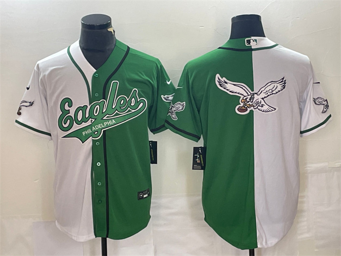 Men's Philadelphia Eagles Green White Split Team Big Logo Cool Base Stitched Baseball JerseyS Men's Philadelphia Eagles Green White Split Team Big Logo Cool Base Stitched Baseball JerseyS