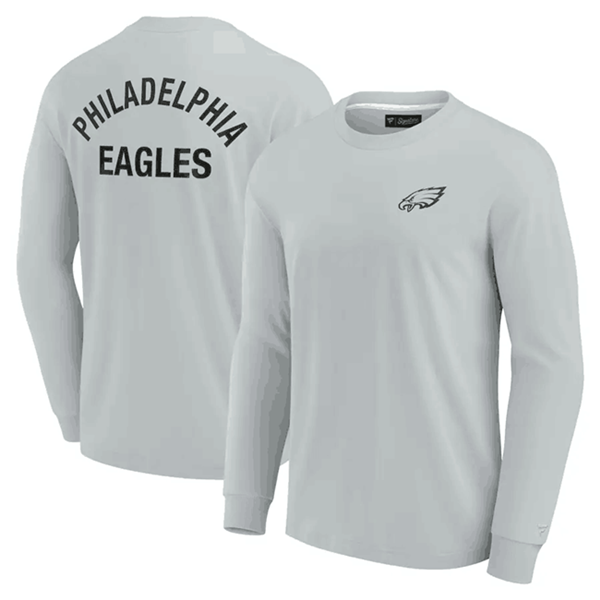 Men's Philadelphia Eagles Grey Signature Unisex Super Soft Long Sleeve T-Shirt Men's Philadelphia Eagles Grey Signature Unisex Super Soft Long Sleeve T-Shirt