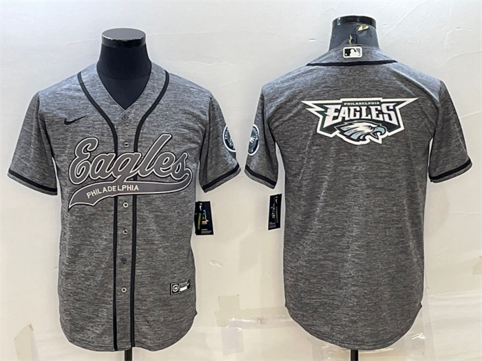 Men's Philadelphia Eagles Grey Team Big Logo With Patch Cool Base Stitched Baseball Jersey Men's Philadelphia Eagles Grey Team Big Logo With Patch Cool Base Stitched Baseball Jersey