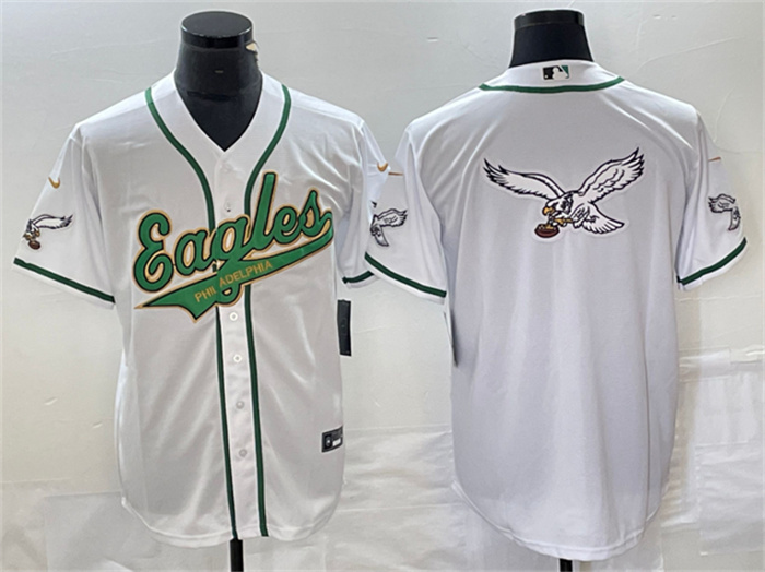 Men's Philadelphia Eagles White Gold Team Big Logo Cool Base Stitched Baseball Jersey Men's Philadelphia Eagles White Gold Team Big Logo Cool Base Stitched Baseball Jersey