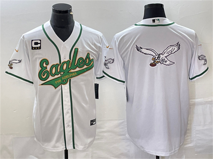 Men's Philadelphia Eagles White Gold Team Big Logo With C Patch Cool Base Stitched Baseball Jersey Men's Philadelphia Eagles White Gold Team Big Logo With C Patch Cool Base Stitched Baseball Jersey