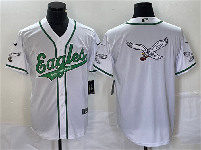 Men's Philadelphia Eagles White Team Big Logo Cool Base Stitched Baseball Jersey Men's Philadelphia Eagles White Team Big Logo Cool Base Stitched Baseball Jersey
