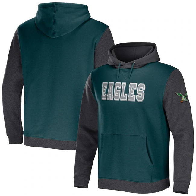Men's Philadelphia Eagles X Darius Rucker Collection Midnight Green Charcoal Colorblock Pullover Hoodie Men's Philadelphia Eagles X Darius Rucker Collection Midnight Green Charcoal Colorblock Pullover Hoodie
