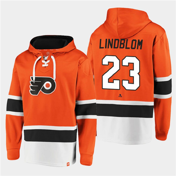 Men's Philadelphia Flyers #23 Oskar Lindblom Orange All Stitched Sweatshirt Hoodie Men's Philadelphia Flyers #23 Oskar Lindblom Orange All Stitched Sweatshirt Hoodie