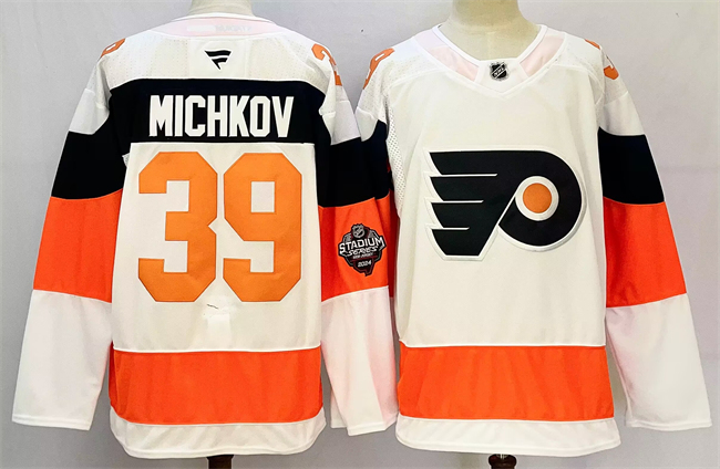 Men's Philadelphia Flyers #39 Matvei Michkov White 2024-25 With A Patch Stitched Jersey Men's Philadelphia Flyers #39 Matvei Michkov White 2024-25 With A Patch Stitched Jersey