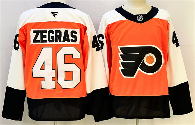 Men's Philadelphia Flyers #46 Trevor Zegras Orange 2024 Stitched Jersey Men's Philadelphia Flyers #46 Trevor Zegras Orange 2024 Stitched Jersey