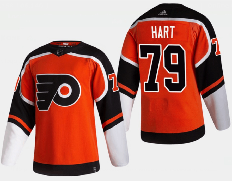 Men's Philadelphia Flyers #79 Carter Hart 2021 Orange Reverse Retro Stitched Jersey Men's Philadelphia Flyers #79 Carter Hart 2021 Orange Reverse Retro Stitched Jersey