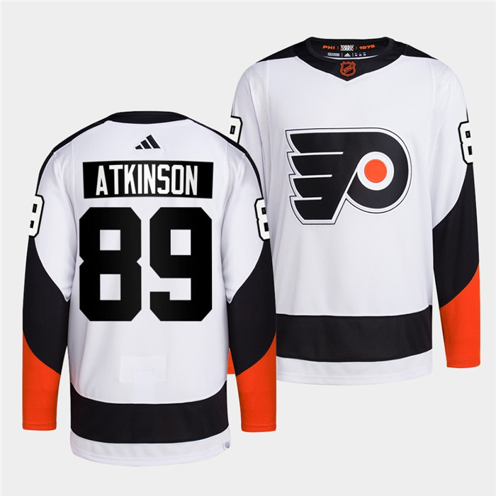 Men's Philadelphia Flyers #89 Cam Atkinson White 2022 Reverse Retro Stitched Jersey Men's Philadelphia Flyers #89 Cam Atkinson White 2022 Reverse Retro Stitched Jersey