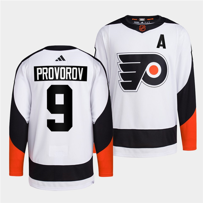 Men's Philadelphia Flyers #9 Ivan Provorov White 2022 Reverse Retro Stitched Jersey Men's Philadelphia Flyers #9 Ivan Provorov White 2022 Reverse Retro Stitched Jersey