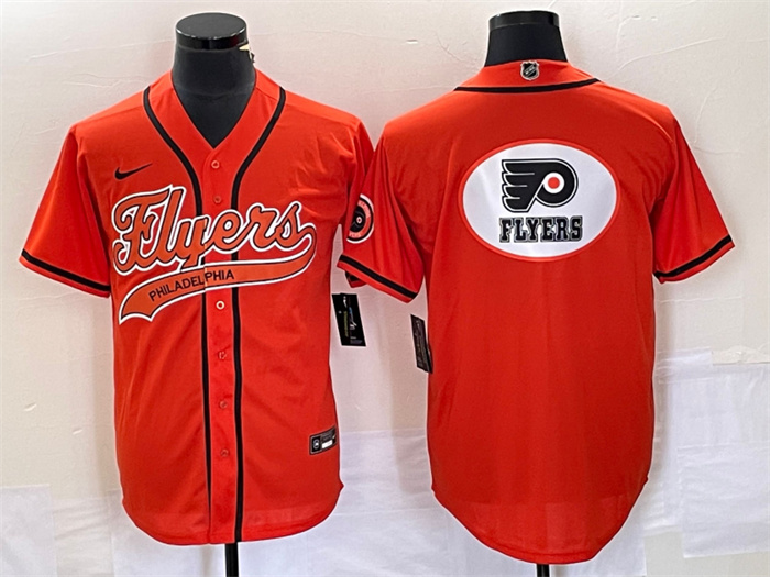Men's Philadelphia Flyers Orange Team Big Logo Cool Base Stitched Baseball Jersey Men's Philadelphia Flyers Orange Team Big Logo Cool Base Stitched Baseball Jersey