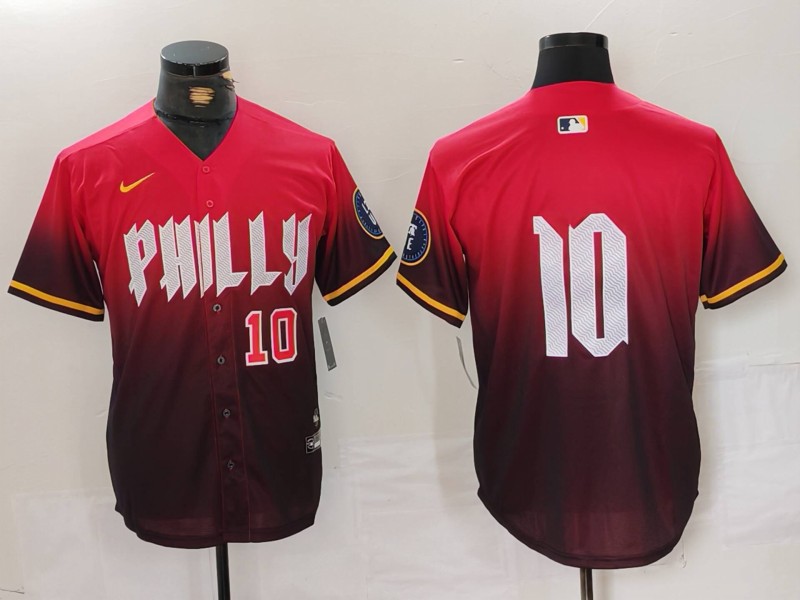 Men's Philadelphia Phillies #10 J.T. Realmuto Red 2024 City Connect Limited Stitched Jersey 1 Men's Philadelphia Phillies #10 J.T. Realmuto Red 2024 City Connect Limited Stitched Jersey 1