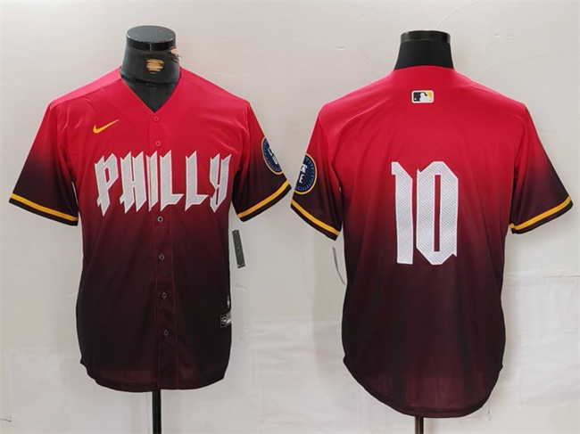 Men's Philadelphia Phillies #10 J.T. Realmuto Red 2024 City Connect Limited Stitched Jersey Men's Philadelphia Phillies #10 J.T. Realmuto Red 2024 City Connect Limited Stitched Jersey