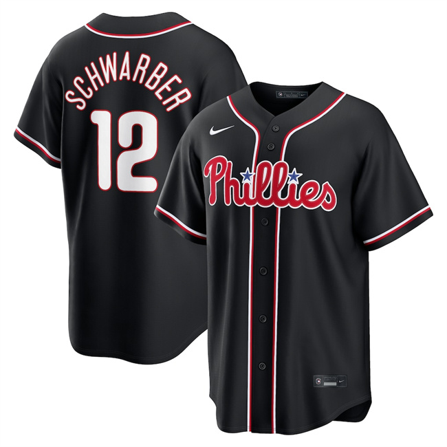 Men's Philadelphia Phillies #12 Kyle Schwarber Fashion Black Out Stitched Baseball Jersey Men's Philadelphia Phillies #12 Kyle Schwarber Fashion Black Out Stitched Baseball Jersey