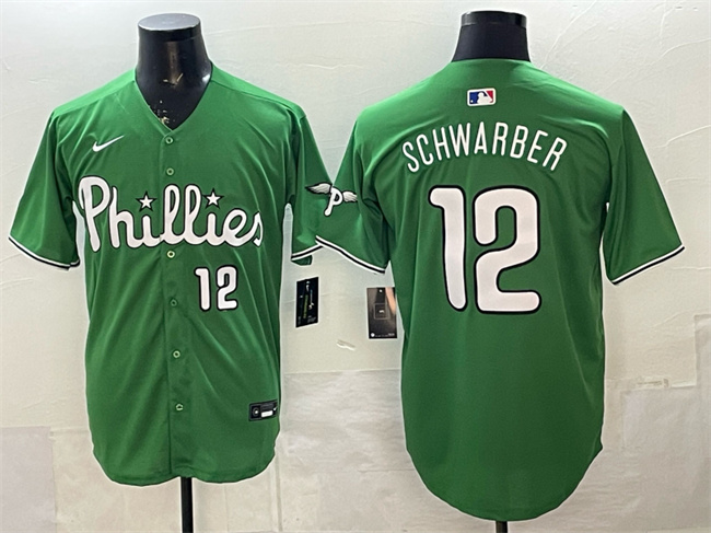 Men's Philadelphia Phillies #12 Kyle Schwarber Green Limited Stitched Jersey Men's Philadelphia Phillies #12 Kyle Schwarber Green Limited Stitched Jersey