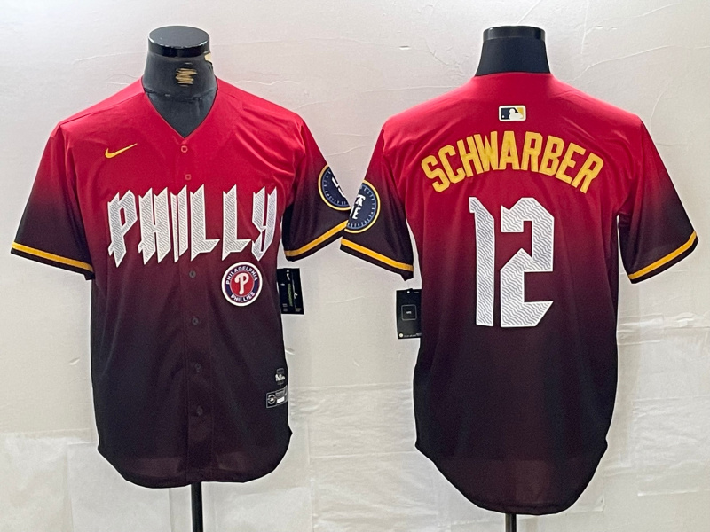 Men's Philadelphia Phillies #12 Kyle Schwarber Red 2024 City Connect Limited Stitched Jersey 1