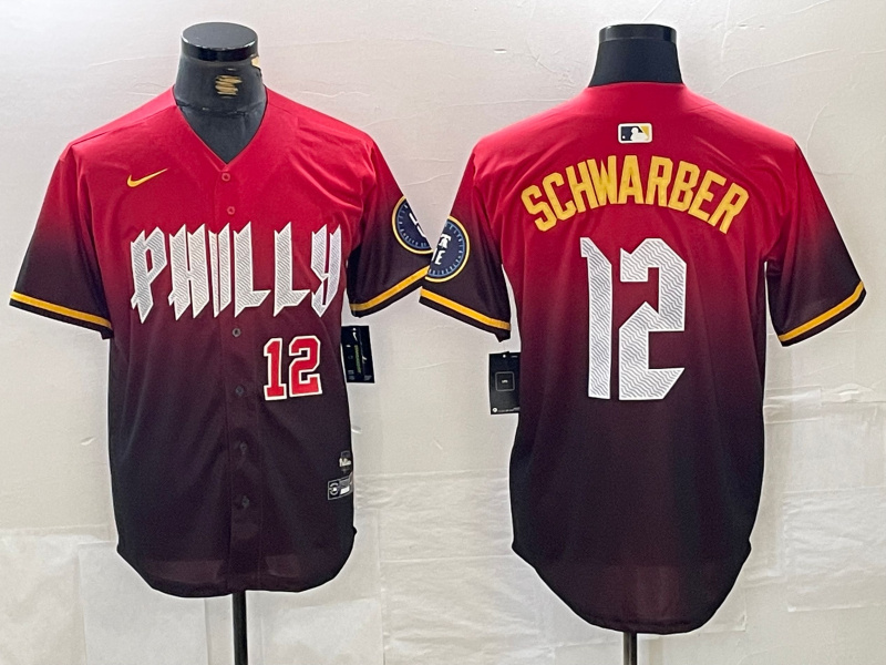 Men's Philadelphia Phillies #12 Kyle Schwarber Red 2024 City Connect Limited Stitched Jersey 3