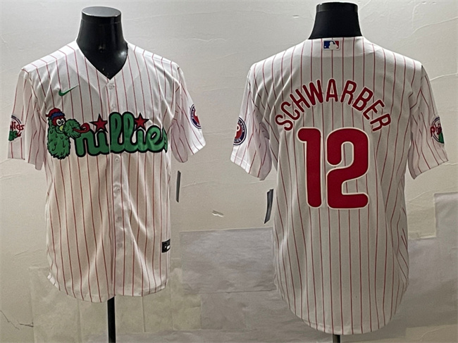 Men's Philadelphia Phillies #12 Kyle Schwarber White Phanatic Cool Base Stitched Jersey