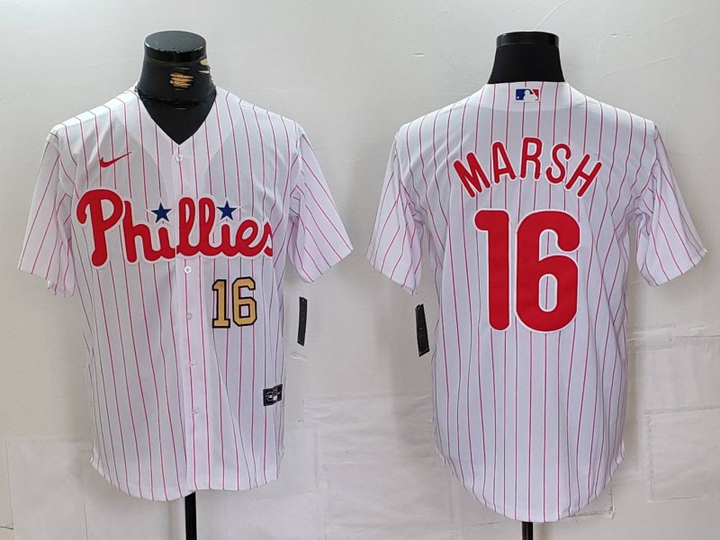 Men's Philadelphia Phillies #16 Brandon Marsh White Cool Base Stitched Baseball Jersey Men's Philadelphia Phillies #16 Brandon Marsh White Cool Base Stitched Baseball Jersey
