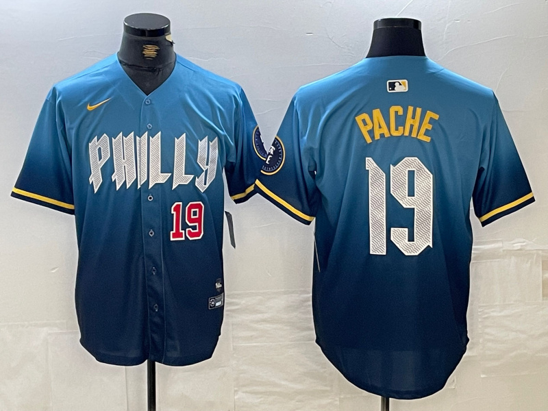 Men's Philadelphia Phillies #19 Cristian Pache Blue 2024 City Connect Limited Stitched Jersey 1
