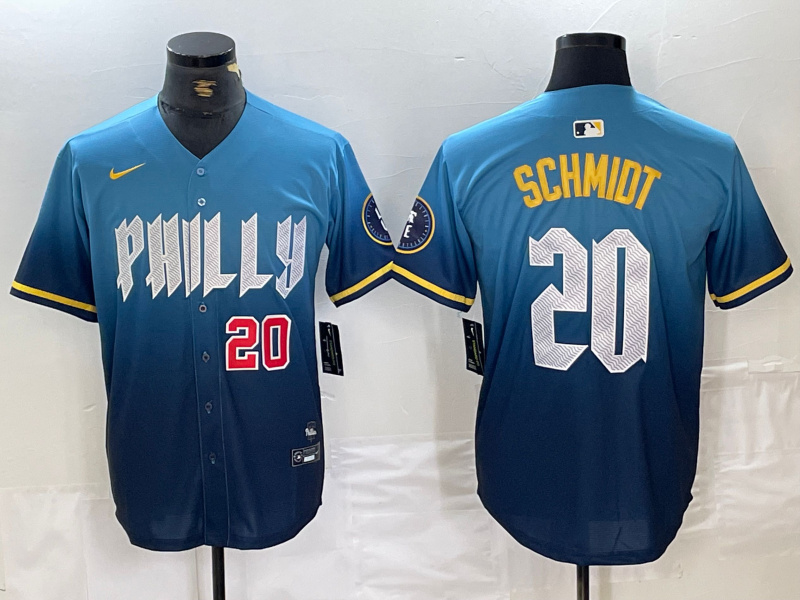 Men's Philadelphia Phillies #20 Mike Schmidt Blue 2024 City Connect Limited Stitched Jersey 2