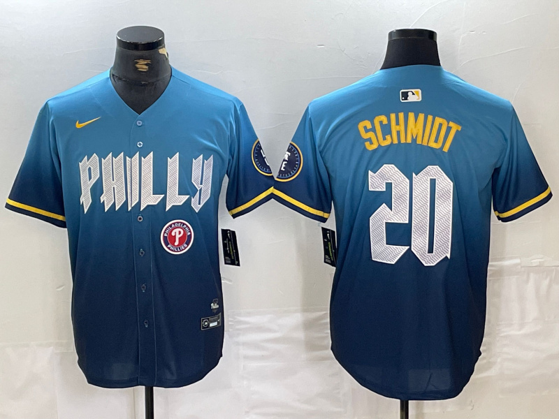 Men's Philadelphia Phillies #20 Mike Schmidt Blue 2024 City Connect Limited Stitched Jersey 3
