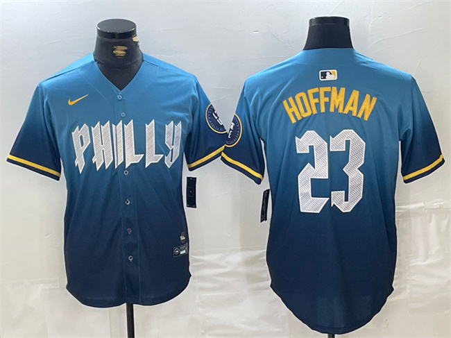 Men's Philadelphia Phillies #23 Jeff Hoffman Blue 2024 City Connect Limited Stitched Jersey Men's Philadelphia Phillies #23 Jeff Hoffman Blue 2024 City Connect Limited Stitched Jersey