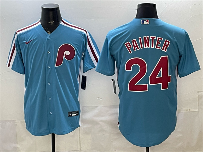 Men's Philadelphia Phillies #24 Andrew Painter Blue Cool Base Stitched Jersey Men's Philadelphia Phillies #24 Andrew Painter Blue Cool Base Stitched Jersey