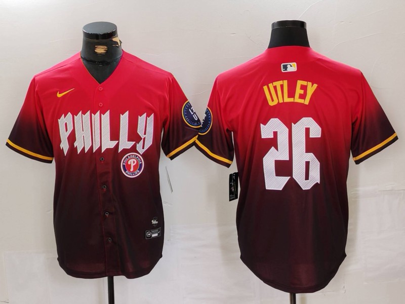 Men's Philadelphia Phillies #26 Chase Utley Red 2024 City Connect Limited Stitched Jersey 1 Men's Philadelphia Phillies #26 Chase Utley Red 2024 City Connect Limited Stitched Jersey 1