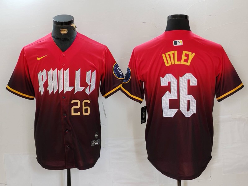 Men's Philadelphia Phillies #26 Chase Utley Red 2024 City Connect Limited Stitched Jersey 2 Men's Philadelphia Phillies #26 Chase Utley Red 2024 City Connect Limited Stitched Jersey 2