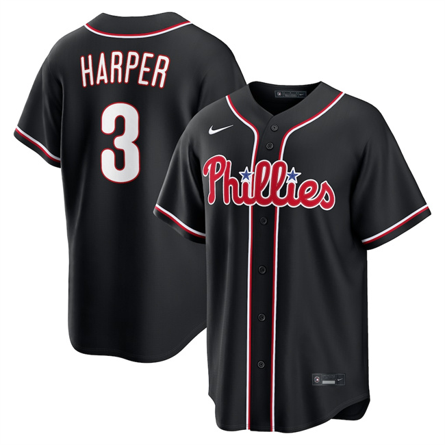 Men's Philadelphia Phillies #3 Bryce Harper Fashion Black Out Stitched Baseball Jersey Men's Philadelphia Phillies #3 Bryce Harper Fashion Black Out Stitched Baseball Jersey