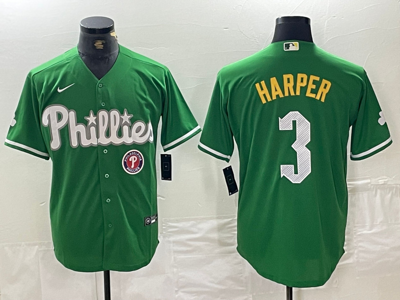 Men's Philadelphia Phillies #3 Bryce Harper Green 2024 City Connect Stitched Jersey1
