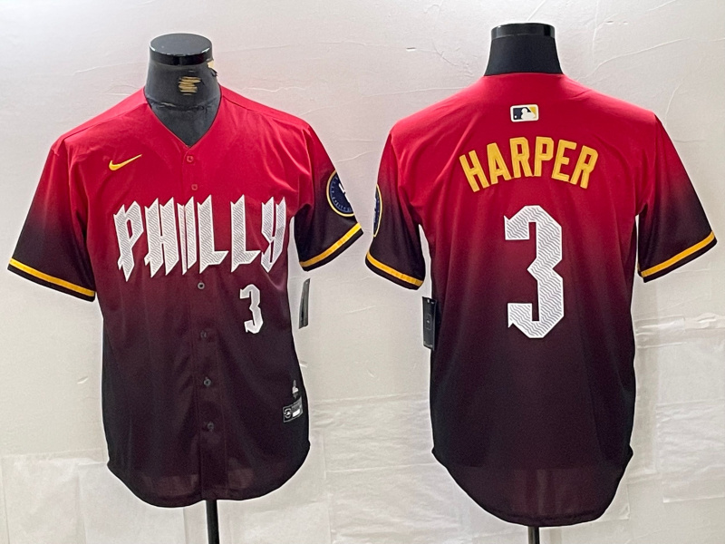 Men's Philadelphia Phillies #3 Bryce Harper Red 2024 City Connect Limited Stitched Jersey