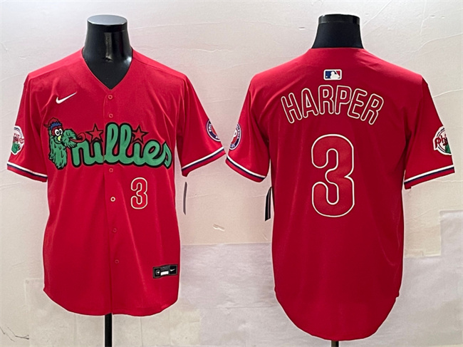 Men's Philadelphia Phillies #3 Bryce Harper Red Phanatic Limited Stitched Jersey