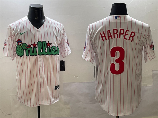 Men's Philadelphia Phillies #3 Bryce Harper White Phanatic Cool Base Stitched Jersey