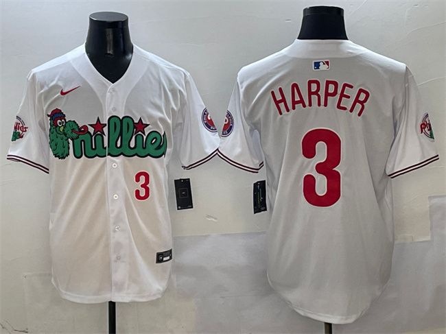 Men's Philadelphia Phillies #3 Bryce Harper White Phanatic Limited Stitched Jersey 1