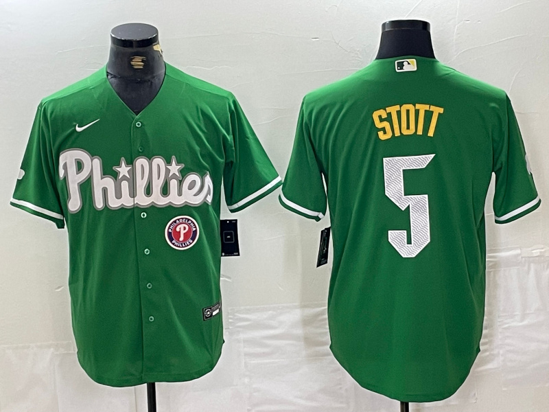 Men's Philadelphia Phillies #5 Bryson Stott Green 2024 City Connect Stitched Jersey1