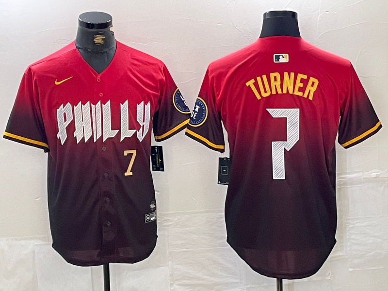 Men's Philadelphia Phillies #7 Trea Turner Red 2024 City Connect Limited Stitched Jersey