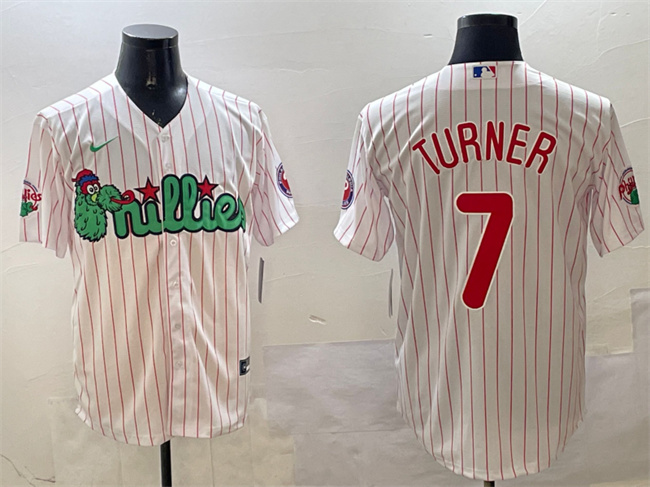 Men's Philadelphia Phillies #7 Trea Turner White Phanatic Cool Base Stitched Jersey