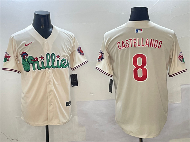 Men's Philadelphia Phillies #8 Nick Castellanos Cream Phanatic Limited Stitched Jersey
