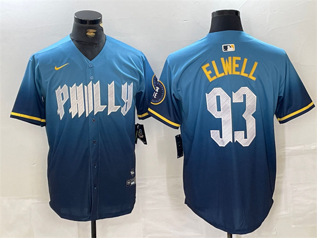 Men's Philadelphia Phillies #93 Jason Elwell Blue 2024 City Connect Limited Stitched Jersey Men's Philadelphia Phillies #93 Jason Elwell Blue 2024 City Connect Limited Stitched Jersey
