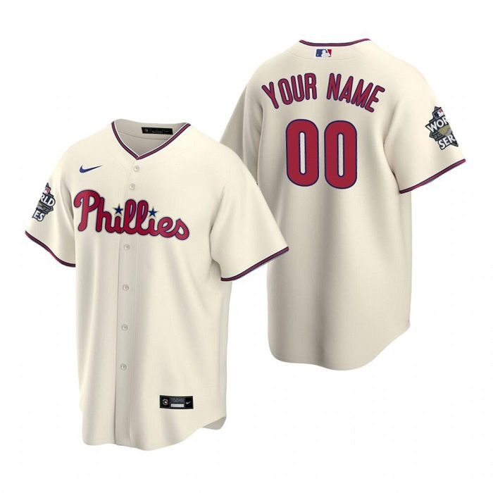 Men's Philadelphia Phillies Active Player Custom Cream2022 World Series Cool Base Stitched Baseball Jersey Men's Philadelphia Phillies Active Player Custom Cream2022 World Series Cool Base Stitched Baseball Jersey