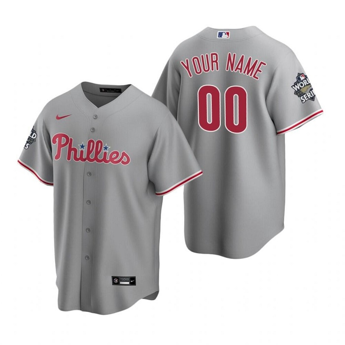 Men's Philadelphia Phillies Active Player Custom Grey 2022 World Series Cool Base Stitched Baseball Jersey Men's Philadelphia Phillies Active Player Custom Grey 2022 World Series Cool Base Stitched Baseball Jersey