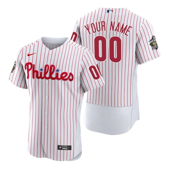 Men's Philadelphia Phillies Active Player Custom White 2022 World Series Flex Base Stitched Baseball Jersey Men's Philadelphia Phillies Active Player Custom White 2022 World Series Flex Base Stitched Baseball Jersey