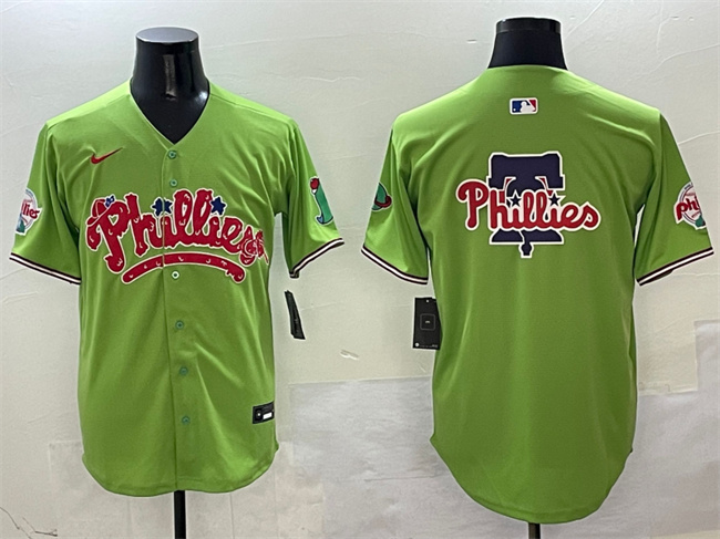 Men's Philadelphia Phillies Team Big Logo Light Green Phanatic Limited Stitched Jersey